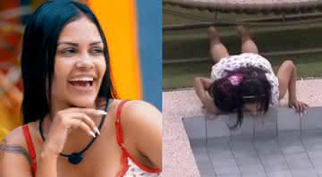 A sister se irritou com as críticas dos brothers após tomar água da piscina - TV Globo