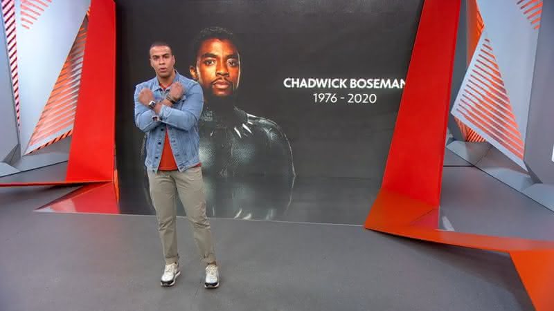 O jornalista encerrou o Globo Esporte com uma linda homenagem ao ator Chadwick Boseman - Globo