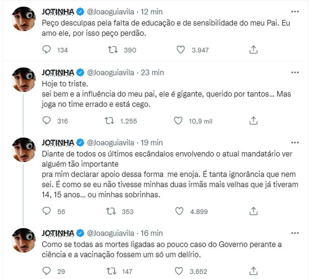 João Guilherme se posiciona contra opinião política de Leonardo