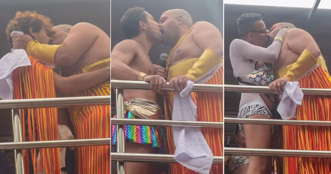 Casado, Tiago Abravanel beija outros em bloco de Carnaval