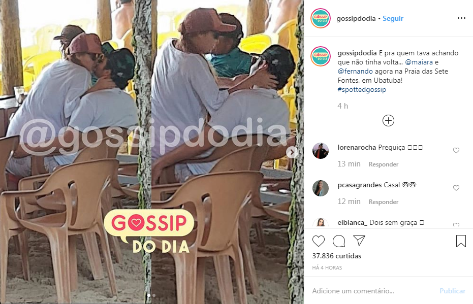 Após rumores de volta, Fernando Zor e Maiara são flagrados aos beijos em praia do litoral de São Paulo