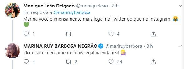 Marina Ruy Barbosa se diverte com seguidores do Twitter