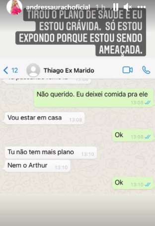 Andressa Urach diz que está sendo ameaçada por Thiago Lopes