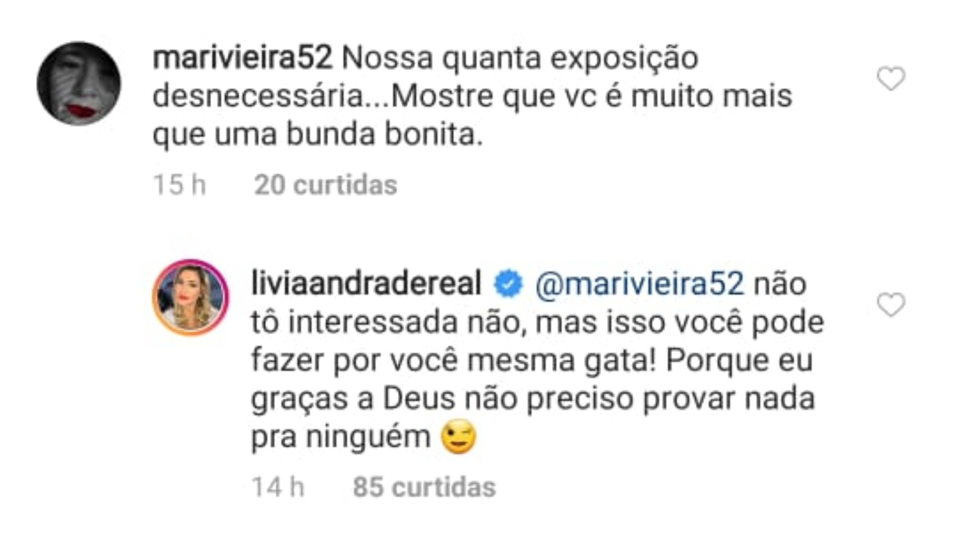 Lívia Andrade rebate comentário de seguidora
